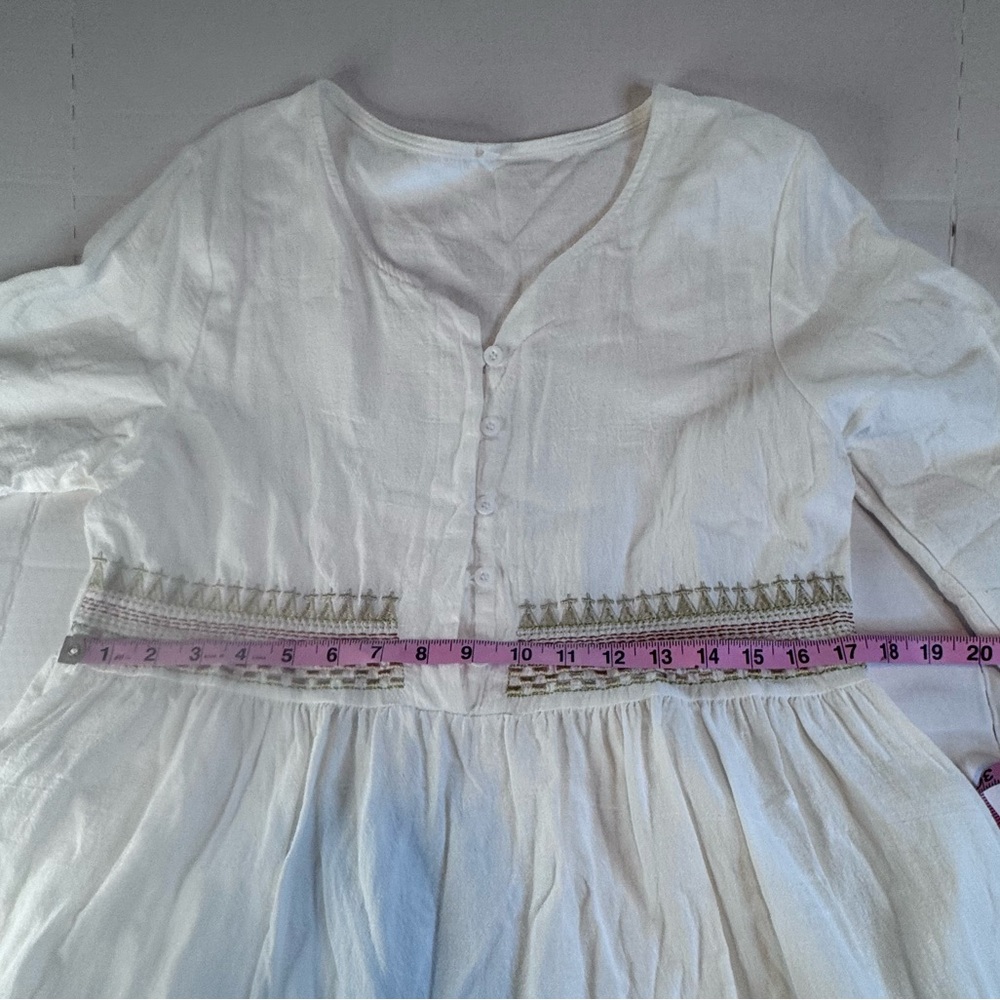 Women’s White Boho Peasant Midi Dress 2XL Embroidered Empire Waist Cottagecore - Picture 10 of 14